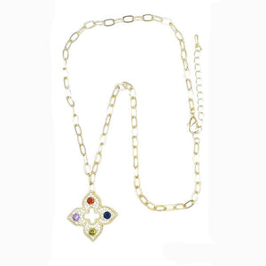 GOLD LINK CZ QUATREFOIL NECKLACE ( 9658 GM )