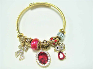 GOLD Charm Bracelet Red Stones ( 798 GRD )