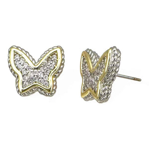 14K GOLD PLATED BUTTERFLY EARRINGS CLEAR CZ STONES ( 9205 EK )