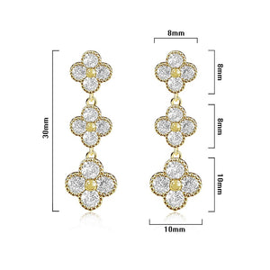 DANGLING GOLD QUATREFOIL EARRINGS CLEAR STONES ( 4621 GD )