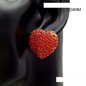 1" Gold RED Rhinestone Heart Stud Earrings ( 2888 GDRED )