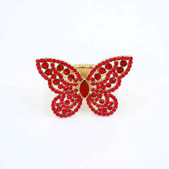 GOLD BUTTERFLY STRETCH RING RED STONES ( 2014 GDLSM )