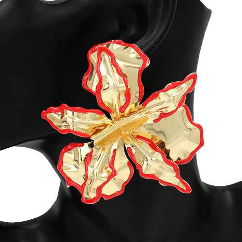 GOLD RED FLORAL EARRINGS ( 2829 RED )