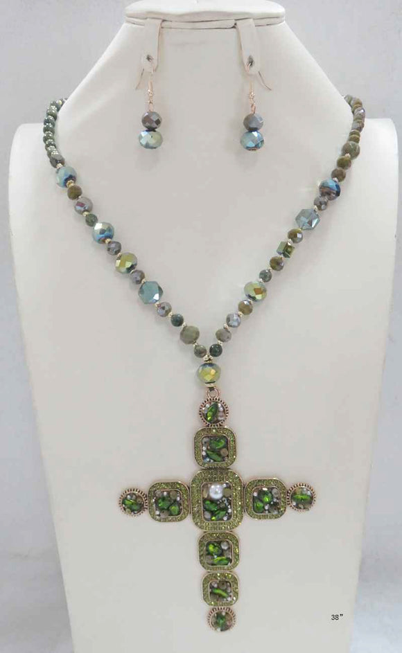 GREEN CROSS NECKLACE SET ( 660 GN )