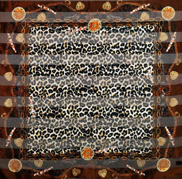 BROWN LEOPARD PRINT CHAIN SCARF ( 1012 BR )