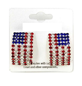 SILVER AMERICAN FLAG EARRINGS ( 0416 1MT )