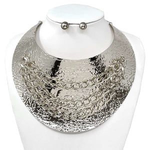 SILVER BIB NECKLACE SET ( 10984 R )