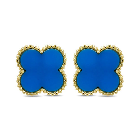GOLD BLUE QUATREFOIL EARRINGS ( 010 BL )