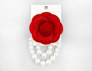 BROOCH RED FLOWER PEARLS ( 1064 RD )