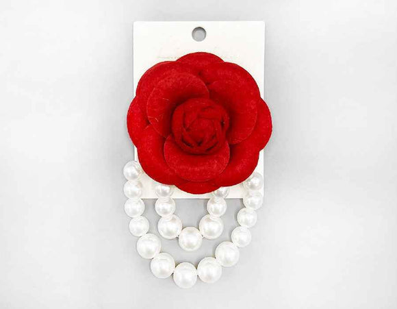 BROOCH RED FLOWER PEARLS ( 1064 RD )