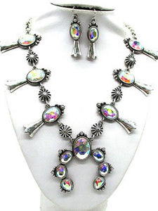 Silver Necklace Set AB Stones ( 2346 SBAB )