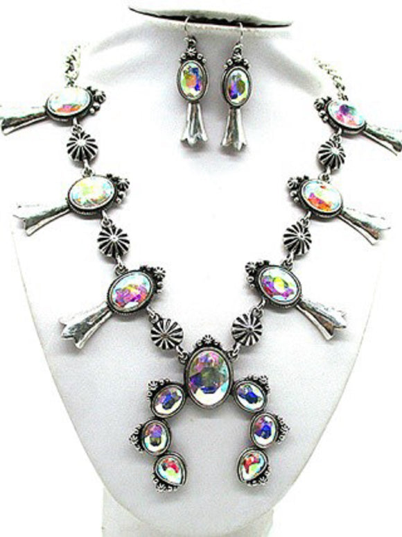 Silver Necklace Set AB Stones ( 2346 SBAB )