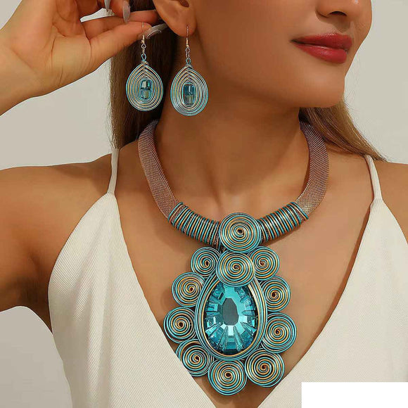 AQUA FASHION METAL NECKLACE SET ( 1348 AQ )