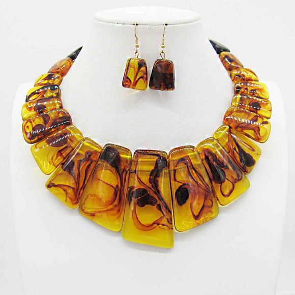 BROWN ACRYLIC NECKLACE SET ( 0175 BRN )
