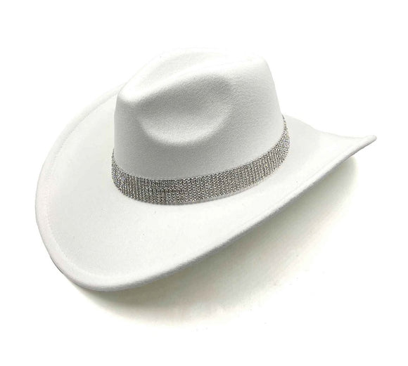 WHITE COWBOY HAT CLEAR STONES ( 0681 WHCL )