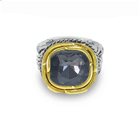 SILVER GOLD BLACK STONE RING ( 3294 BD )