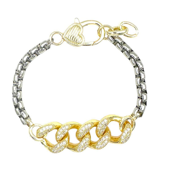 CHAIN LINK BRACELET CLEAR STONES ( 9629 B )