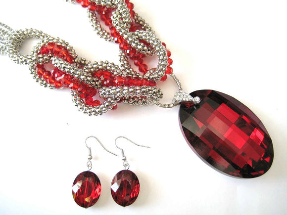 Silver Red Color Necklace Set ( 2873 RD )
