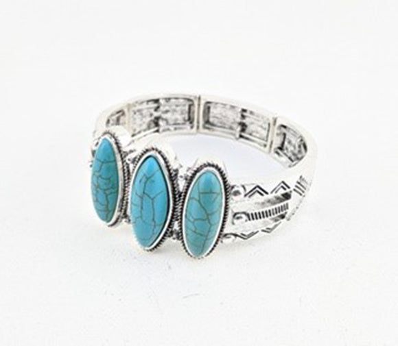 SILVER STRETCH BRACELET TURQUOISE STONE ( 2083 SBTQ )