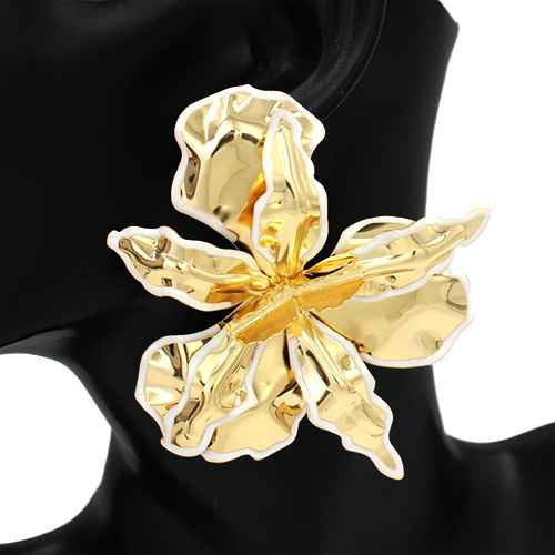 GOLD WHITE FLORAL EARRINGS ( 2829 WT )