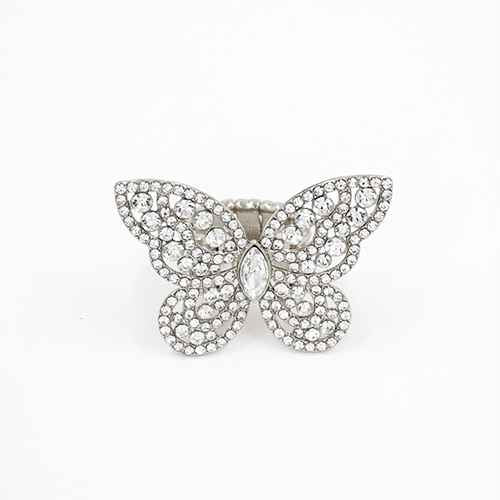 SILVER BUTTERFLY STRETCH RING CLEAR STONES ( 2014 RDCLR )