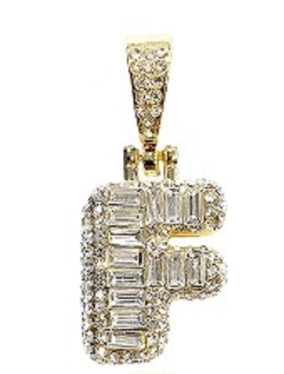 GOLD F INITIAL PENDANT CLEAR STONES ( MSQ F G )