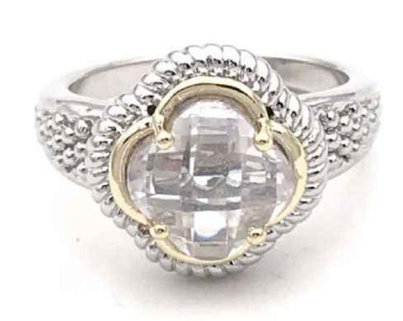Silver Gold Ring Clear CZ Cubic Zirconia Stone Size 7 ( 1268 KC7 )