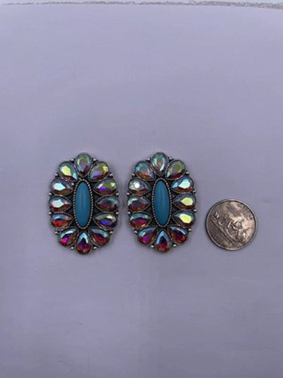 WESTERN DESIGN TURQUOISE CRYSTAL EARRINGS ( 2443 SBTQAB )