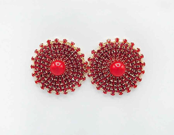 GOLD ROUND EARRINGS RED STONES ( 2562 GDRD )