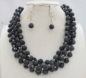 BLACK BEAD NECKLACE SET ( 637 BK )