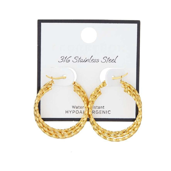 316 STAINLESS STEEL GOLD HOOP EARRINGS ( 70025 GD )