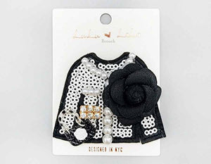 BLACK SHIRT BROOCH PEARLS FLOWER ( 1055 BK )