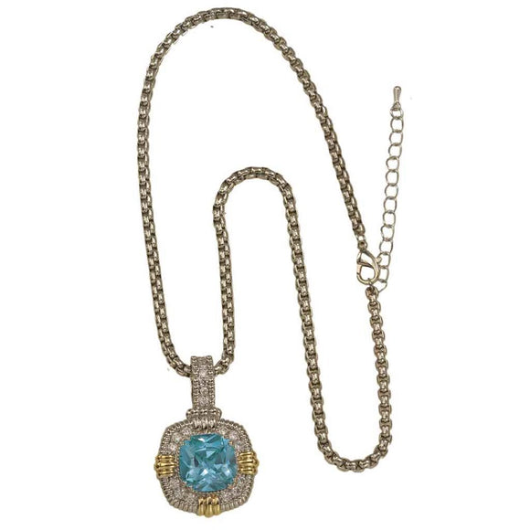 SILVER 14K GOLD PLATED NECKLACE BLUE SQUARE CZ CUBIC ZIRCONIA STONE ( 8726 KB )