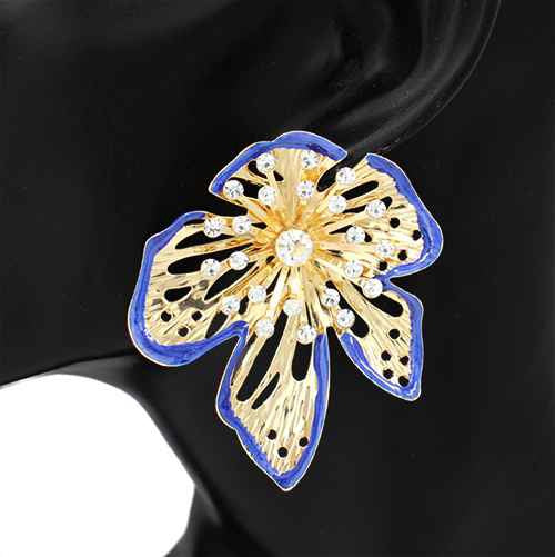 GOLD BLUE FLORAL EARRINGS ( 2813 BL )
