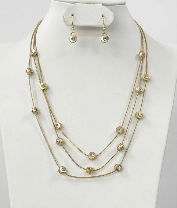 GOLD NECKLACE SET CLEAR STONES ( 4814 G )