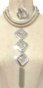 SILVER GOLD NECKLACE SET ( 3687 RH2TAB )