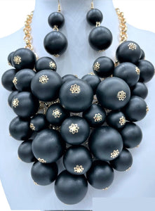 GOLD NECKLACE SET METALLIC BLACK BALLS ( 2896 GPBK )