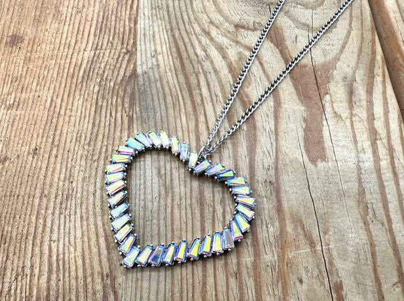 SILVER HEART PENDANT NECKLACE AB STONES ( 11500 SBAB )