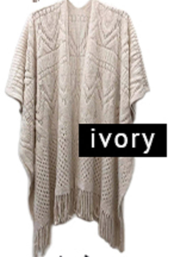 IVORY COLOR GEOMETRIC CROCHET RUANA ( 220155 IVY )