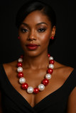 RED WHITE PEARL NECKLACE SET ( 10292 RDWH )