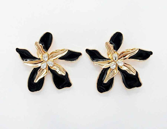 BLACK GOLD FLOWER EARRINGS ( 2160 BK )