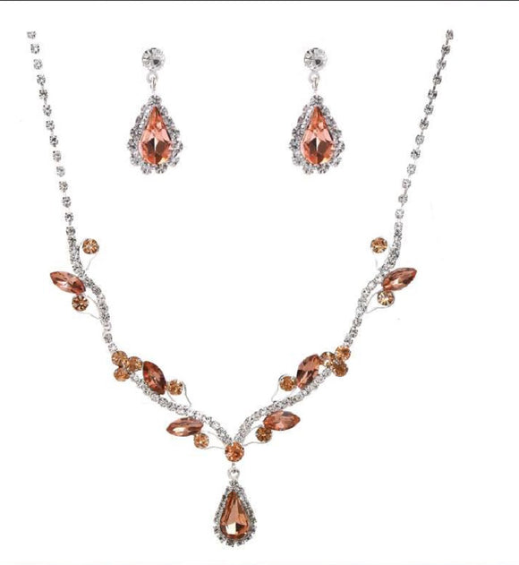 SILVER NECKLACE SET Clear Topaz STONES ( 20040 CLLTPSV )