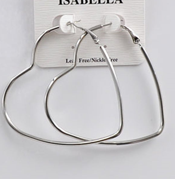 SILVER HEART HOOP EARRINGS LARGE ( 2413 SL )