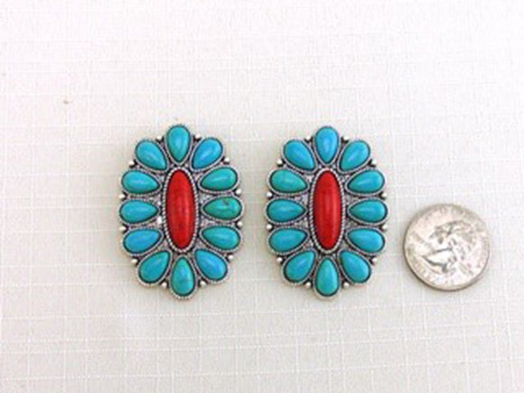 TURQUOISE WESTERN DESIGN EARRINGS ( 0962 SBTQC )