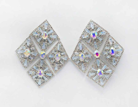 GLASS STATEMENT EARRINGS SILVER AB ( 2696 RHAB )