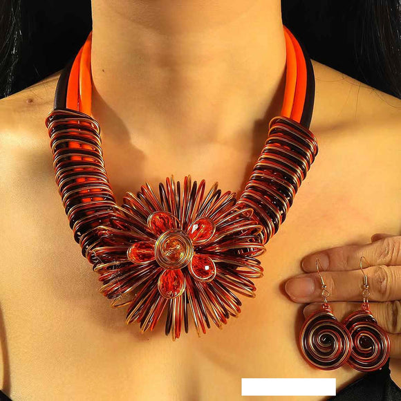 ORANGE WIRE NECKLACE SET ( 1525 OR )