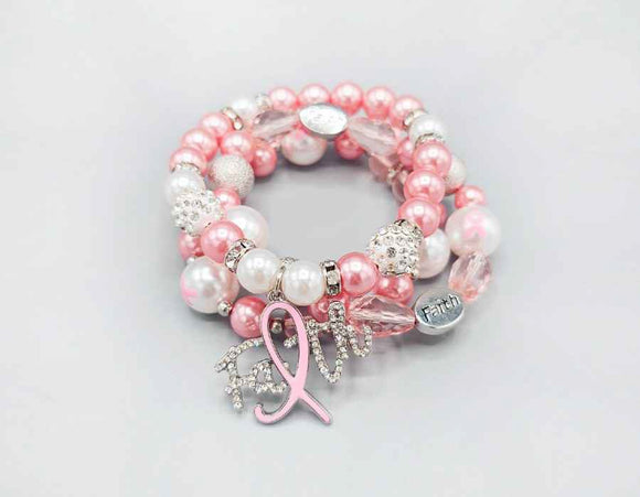 LIGHT PINK RIBBON STRETCH BRACELETS ( 1581 LPK )