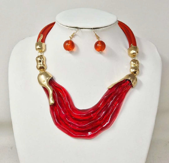 GOLD RED NECKLACE SET ( 11248 GRD )