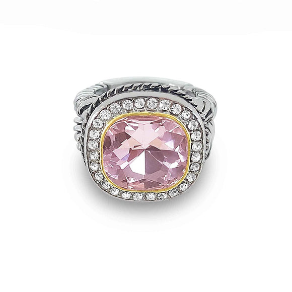 SILVER GOLD STRETCH RING PINK STONE ( 3256 PK )