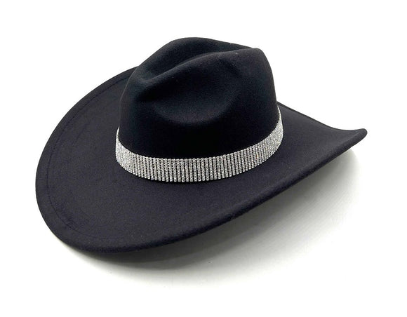 BLACK COWBOY HAT CLEAR STONES ( 0681 BKCL )